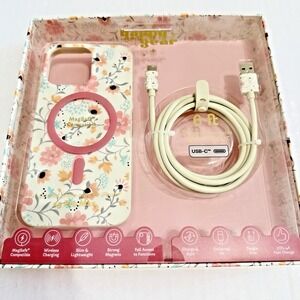 Happy Gear iPhone 15 Pro Max Case & 6ft USB-C Charger Set MagSafe Floral Cover